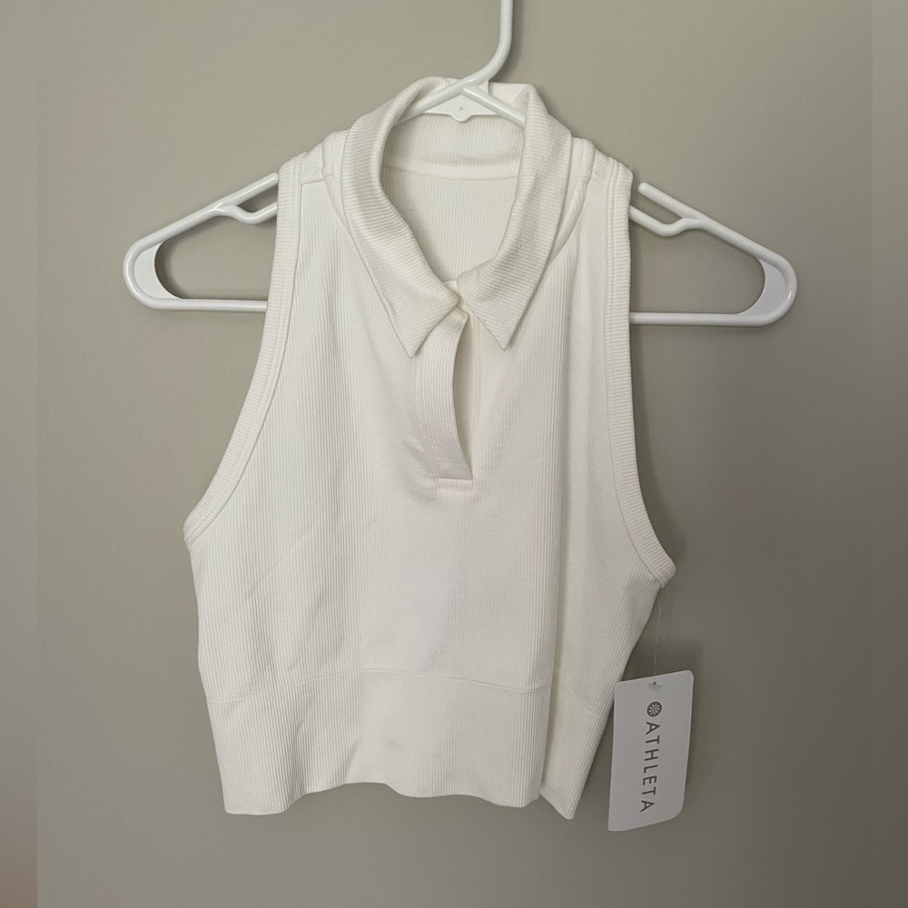 NWT Athleta Seamless Crop Polo Tank White - Med